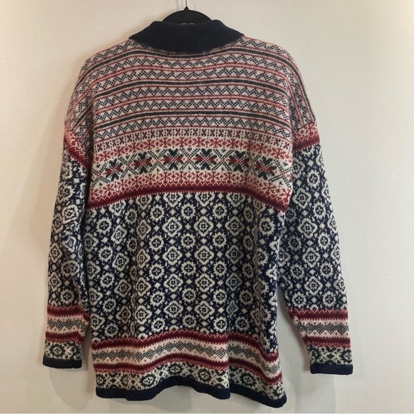 MAC & JAC Sz M 100% Wool Fair Isle Style Wooden Buttons Double Breasted Cardigan - Picture 8 of 8